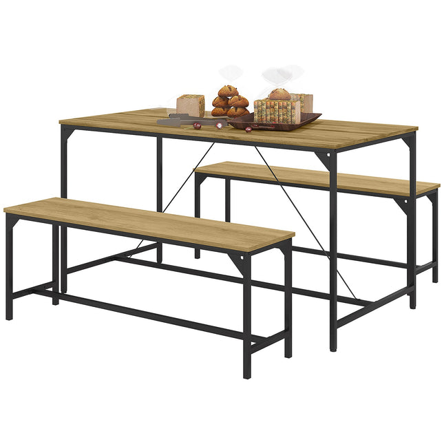 Ensemble de 3 groupes de salle à manger, ensemble de table de cuisine, table à manger avec 2 bancs pour 4 personnes, groupe de tables, groupe de salle à manger, pour cuisine, salon, naturel