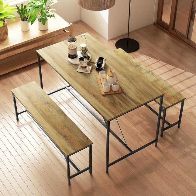 Ensemble de 3 groupes de salle à manger, ensemble de table de cuisine, table à manger avec 2 bancs pour 4 personnes, groupe de tables, groupe de salle à manger, pour cuisine, salon, naturel