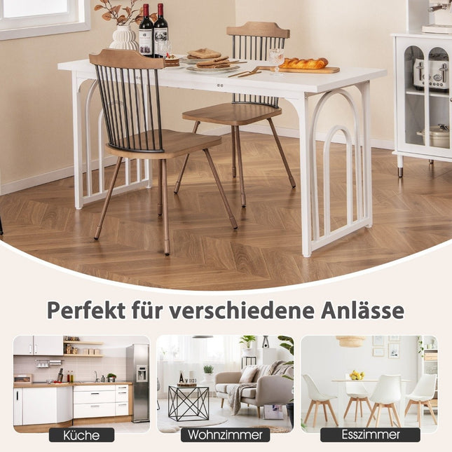 Table de salle à manger bois 160 x 60 cm table de cuisine rectangulaire avec pieds en métal blanc