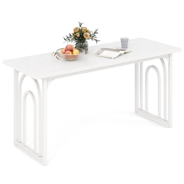 Table de salle à manger bois 160 x 60 cm table de cuisine rectangulaire avec pieds en métal blanc
