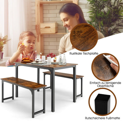 Esstisch mit 2 Bänken Essgruppe 3er Set 110 x 70 cm Küchentisch für 4 Personen Kaffee + Schwarz