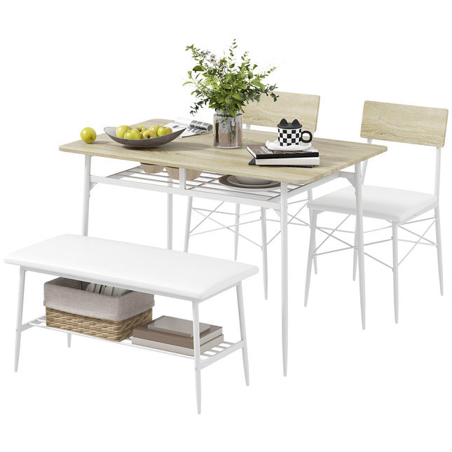 Table à manger avec 2 chaises, banc, groupe de salle à manger de 4 personnes, table de cuisine avec étagère pour 4 personnes, groupe de salle à manger pour petites pièces, cuisine, salon, chêne
