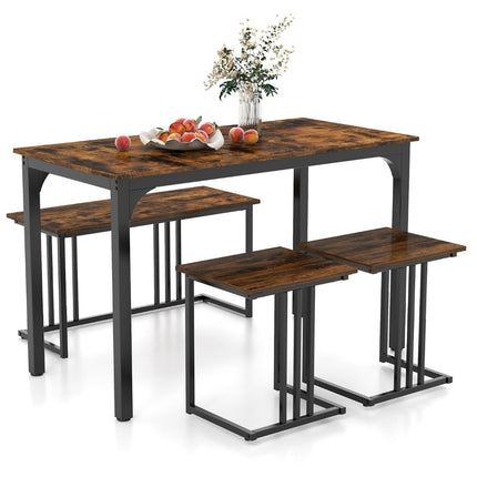 Table à manger avec banc &amp; 2 tabourets lot de 4 table de cuisine groupe de salle à manger industriel pour cuisine 120 x 60 x 75 cm marron