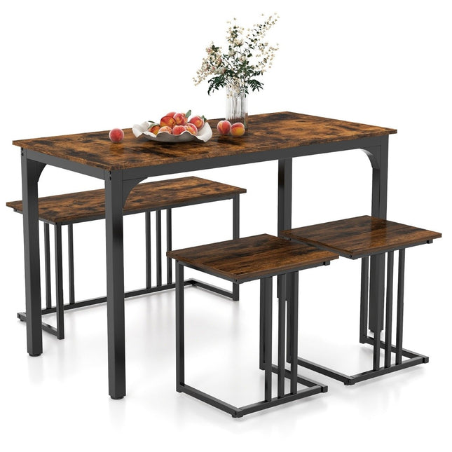 Table à manger avec banc &amp; 2 tabourets lot de 4 table de cuisine groupe de salle à manger industriel pour cuisine 120 x 60 x 75 cm marron