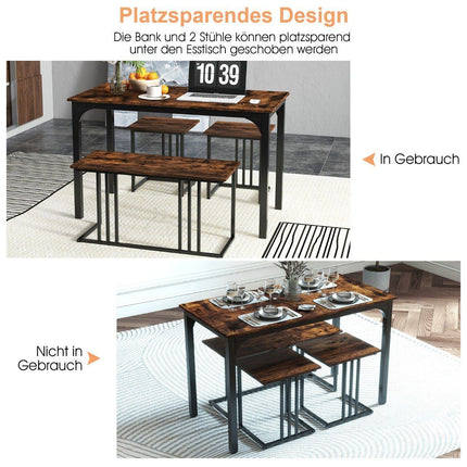 Table à manger avec banc &amp; 2 tabourets lot de 4 table de cuisine groupe de salle à manger industriel pour cuisine 120 x 60 x 75 cm marron