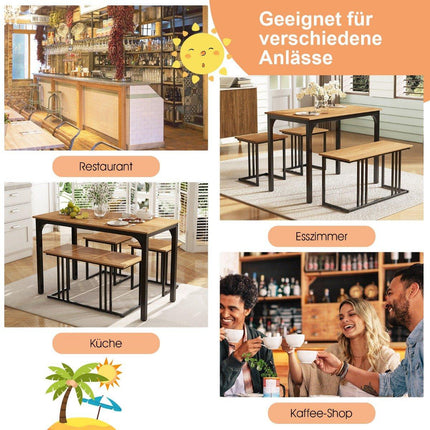 Esstisch mit Bank &amp; 2 Hockern 4er Set Küchentisch Industrial Essgruppe für Küche 120 x 60 x 75 cm Natur