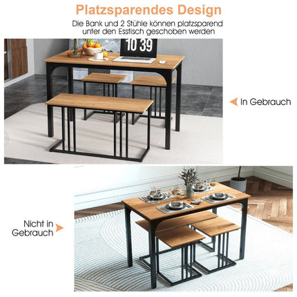 Esstisch mit Bank &amp; 2 Hockern 4er Set Küchentisch Industrial Essgruppe für Küche 120 x 60 x 75 cm Natur