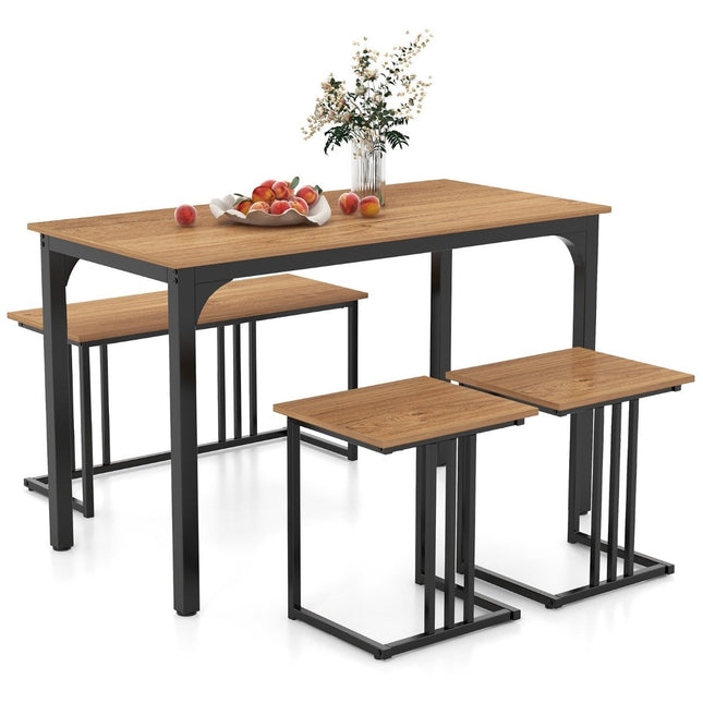 Table à manger avec banc &amp; 2 tabourets lot de 4 table de cuisine groupe de salle à manger industriel pour cuisine 120 x 60 x 75 cm naturel