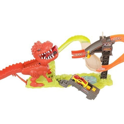 Piste de lancement de dinosaures + 2 voitures