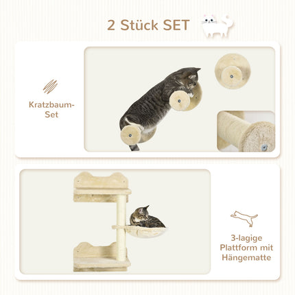 Katzenbaum mit Hängematte, Kletterwand und Kratzstämmen
