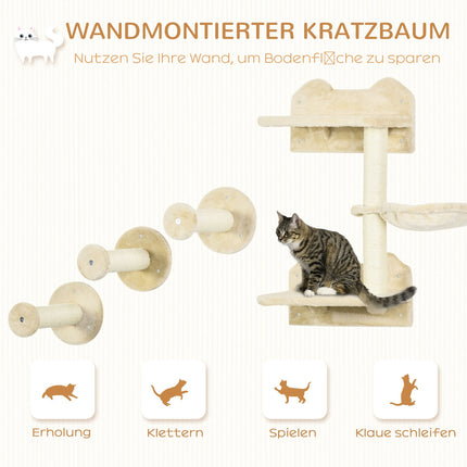 Katzenbaum mit Hängematte, Kletterwand und Kratzstämmen