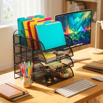 Organiseur de documents à 4 compartiments A4, empilable