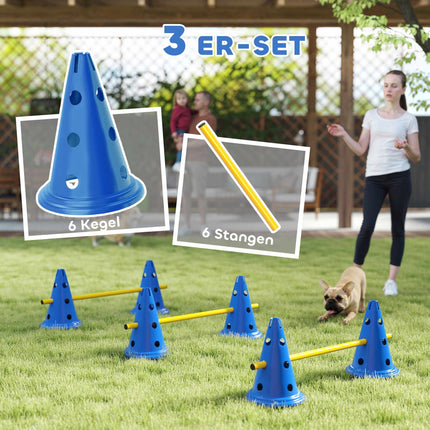 Hunde-Agility-Set – 3-teiliges Trainingsset mit 6 Hütchen, 3 Hürden