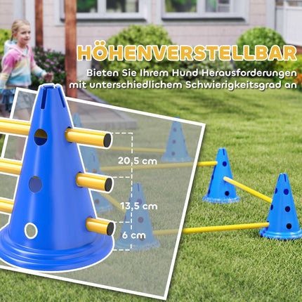 Hunde Agility Set – 6-teiliges Trainings-Kit mit 12 Hütchen, 6 Hürden