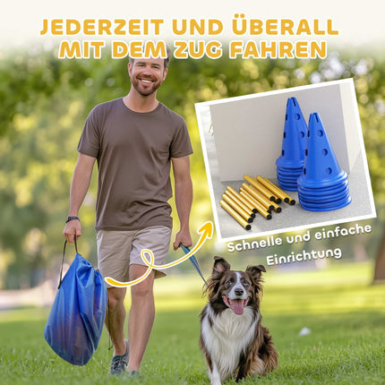 Hunde Agility Set – 6-teiliges Trainings-Kit mit 12 Hütchen, 6 Hürden