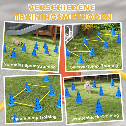 Hunde Agility Set – 6-teiliges Trainings-Kit mit 12 Hütchen, 6 Hürden