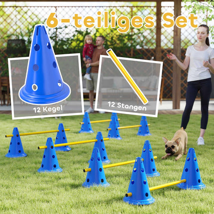 Hunde Agility Set – 6-teiliges Trainings-Kit mit 12 Hütchen, 6 Hürden