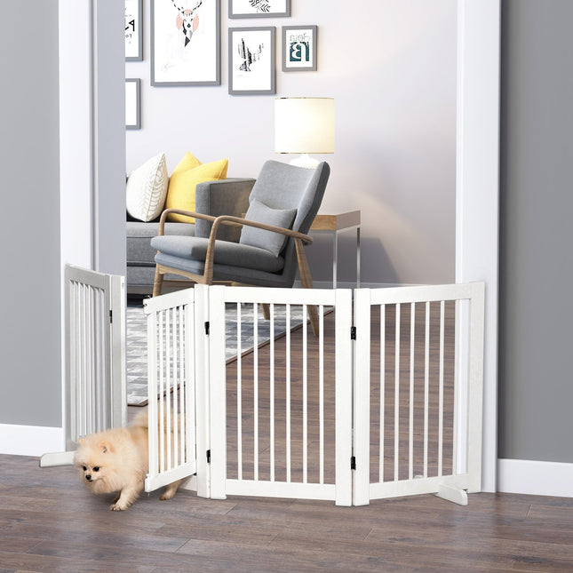 Barrière Pour Chien 91 Cm Barrière De Protection En Bois Sur Pied Avec Porte Pliable Avec 2 Pieds De Support Pour Animaux Et Escaliers Blanc