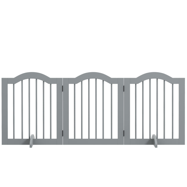 Barrière pour chien, 3 pièces, 154,5 x 61 cm, barrière pour chien pliable avec porte, barrière de porte avec 2 pieds de support, barrière d'escalier autoportante pour cuisine, couloir, gris clair |