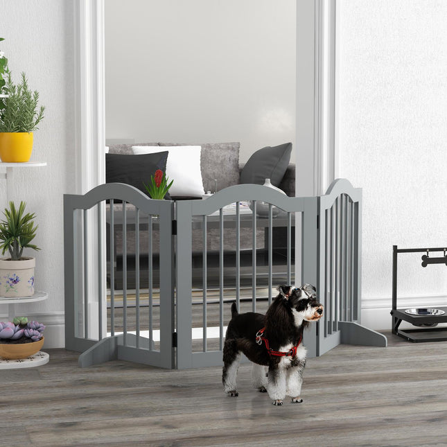 Barrière pour chien, 3 pièces, 154,5 x 61 cm, barrière pour chien pliable avec porte, barrière de porte avec 2 pieds de support, barrière d'escalier autoportante pour cuisine, couloir, gris clair |