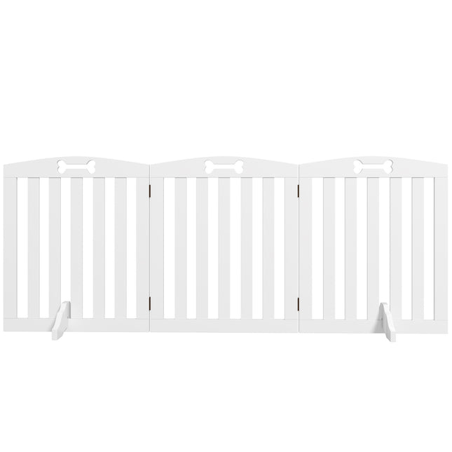 Barrière pour chien, 3 pièces, 155 x 61 cm, barrière de porte pliable avec 2 pieds de support, barrière pour chien autoportante, barrière d'escalier pour chiens de taille moyenne, pour couloir, escaliers, blanc