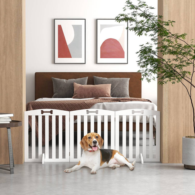 Barrière pour chien, 3 pièces, 155 x 61 cm, barrière de porte pliable avec 2 pieds de support, barrière pour chien autoportante, barrière d'escalier pour chiens de taille moyenne, pour couloir, escaliers, blanc