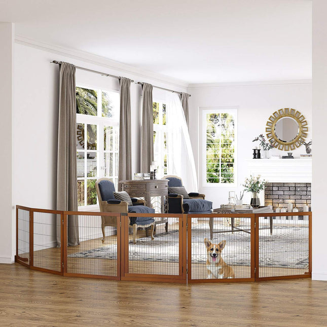 Barrière pour chien, 6 pièces, 432 x 70 cm, barrière de porte pliable avec 2 pieds de support, barrière pour chien autoportante, barrière d'escalier pour chiens de taille moyenne, pour couloir, escaliers, café