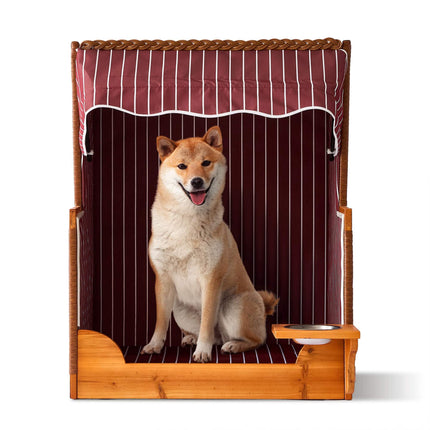Hundestrandstuhl, Holz & Rattan mit Napf