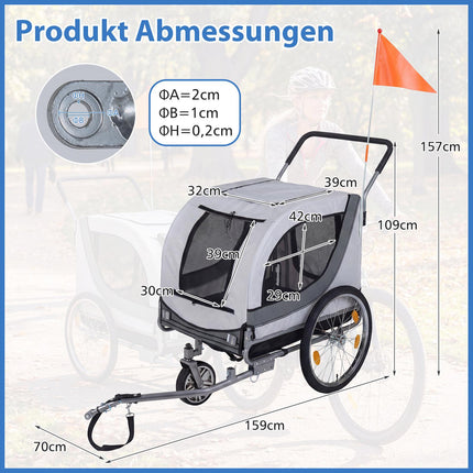 Remorque vélo et poussette pour chien, capacité 80 kg, fenêtres en filet