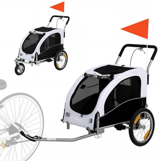 Hunde Fahrradanhänger-Buggy, 2-in-1, bis 20 kg, Weiß