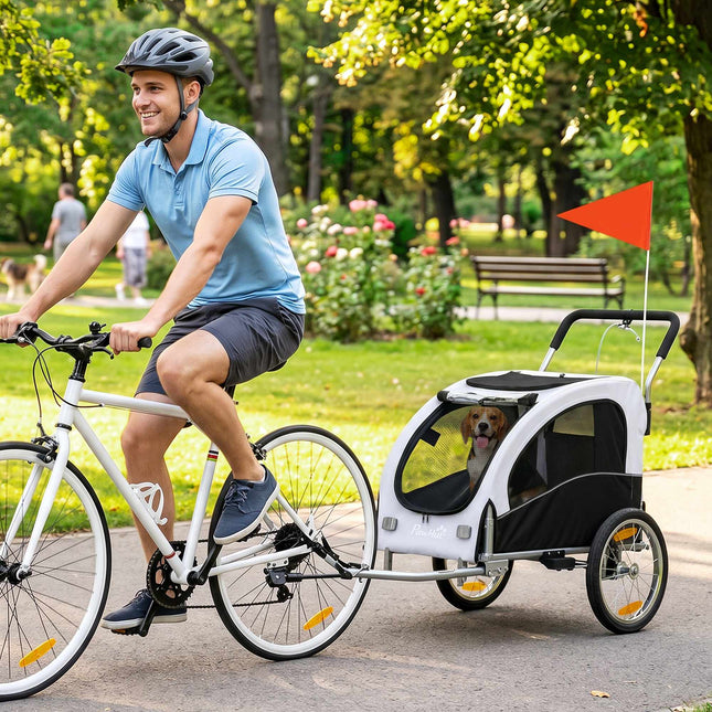 Hunde Fahrradanhänger-Buggy, 2-in-1, bis 20 kg, Weiß