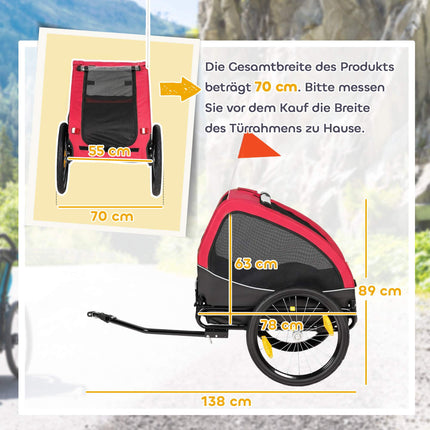 Hundeanhänger mit 20-Zoll-Rädern, rot/schwarz, 20 kg Tragkraft