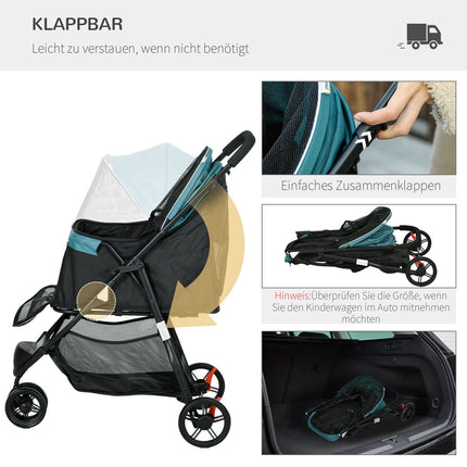 2-in-1-Haustierwagen – faltbarer Hunde- und Katzenbuggy, Dunkelgrün