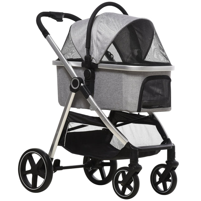 Dog Buggy 2-En-1 Freins Pliables Fenêtre En Maille Laisses De Sécurité Gris Clair Jusqu'À 15 Kg