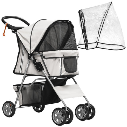 Chariot Pour Chien Dog Buggy Avec Housse De Pluie, Chariot Pour Chien Pliable Jusqu'À 20 Kg, Gris, Avec Porte-Gobelet Et Fenêtre Grillagée, 75X45X97Cm