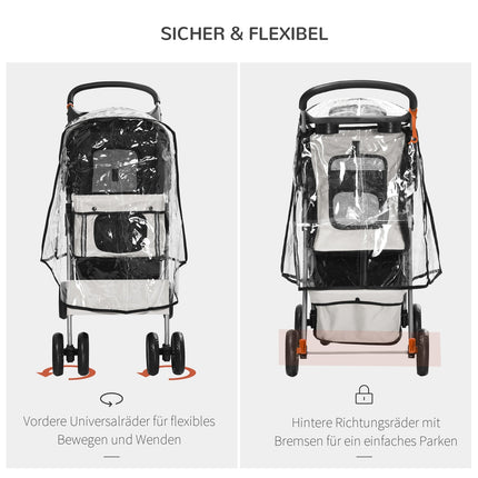 Chariot Pour Chien Dog Buggy Avec Housse De Pluie, Chariot Pour Chien Pliable Jusqu'À 20 Kg, Gris, Avec Porte-Gobelet Et Fenêtre Grillagée, 75X45X97Cm