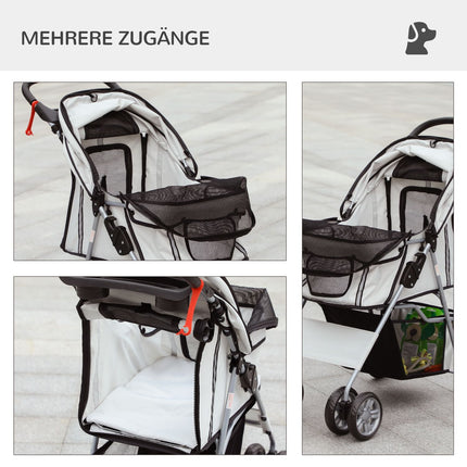 Chariot Pour Chien Dog Buggy Avec Housse De Pluie, Chariot Pour Chien Pliable Jusqu'À 20 Kg, Gris, Avec Porte-Gobelet Et Fenêtre Grillagée, 75X45X97Cm