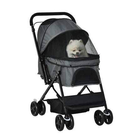 Dog Buggy Poussette Élégante Pour Petit Chien Et Chat, Poussette Pour Animal Domestique, Poussette Pour Chat, Oxford, Gris Foncé, 76,5 X 52 X 95 Cm