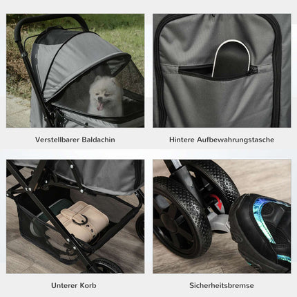 Dog Buggy Poussette Élégante Pour Petit Chien Et Chat, Poussette Pour Animal Domestique, Poussette Pour Chat, Oxford, Gris Foncé, 76,5 X 52 X 95 Cm