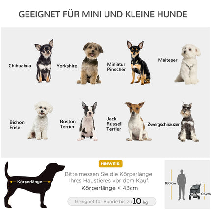 Dog Buggy Poussette Élégante Pour Petit Chien Et Chat, Poussette Pour Animal Domestique, Poussette Pour Chat, Oxford, Gris Foncé, 76,5 X 52 X 95 Cm