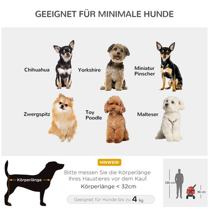 Zusammenklappbarer roter Haustier-Kinderwagen für kleine Hunde & Katzen 67x45x96cm