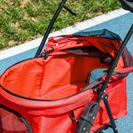 Zusammenklappbarer roter Haustier-Kinderwagen für kleine Hunde & Katzen 67x45x96cm