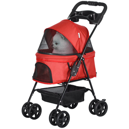Zusammenklappbarer roter Haustier-Kinderwagen für kleine Hunde & Katzen 67x45x96cm