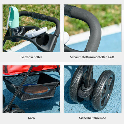 Zusammenklappbarer roter Haustier-Kinderwagen für kleine Hunde & Katzen 67x45x96cm
