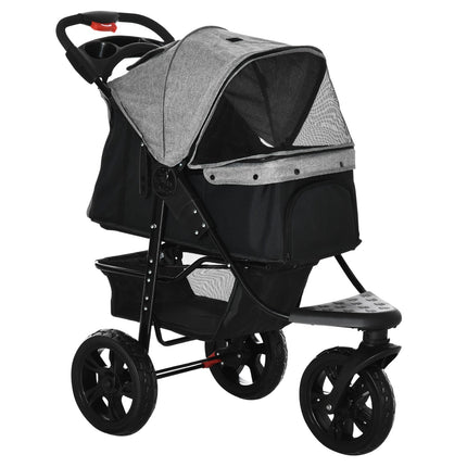 Zusammenklappbarer 3-Rad-Haustierbuggy, Grau/Schwarz, für Hunde und Katzen