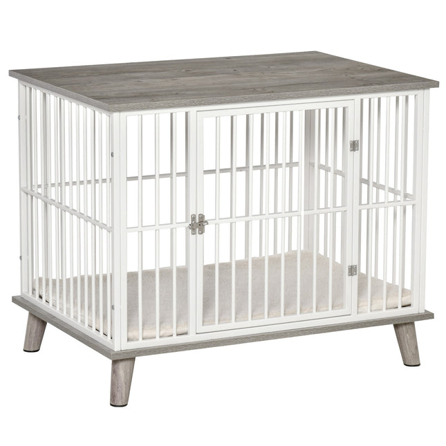 Coussin De Table Aspect Bois Pour Cage Pour Chien, Chiens De Taille Moyenne, Blanc + Gris, 86 X 60 X 70 Cm