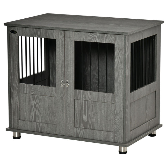 Cage pour chien pour la maison, cage pour animaux de compagnie, chenil d'intérieur avec serrure, porte magnétique, niche pour chien avec fenêtre, niche pour chiens de petite et moyenne taille, gris, 85 x 55 x 87 cm