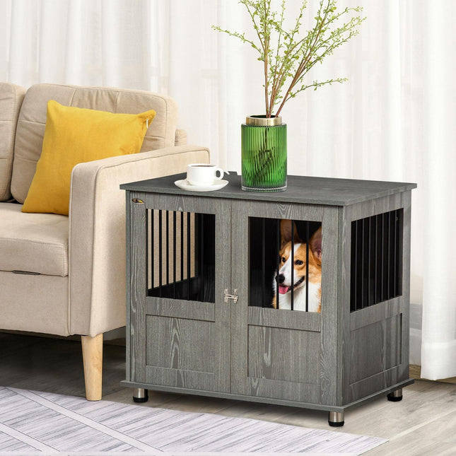 Cage pour chien pour la maison, cage pour animaux de compagnie, chenil d'intérieur avec serrure, porte magnétique, niche pour chien avec fenêtre, niche pour chiens de petite et moyenne taille, gris, 85 x 55 x 87 cm