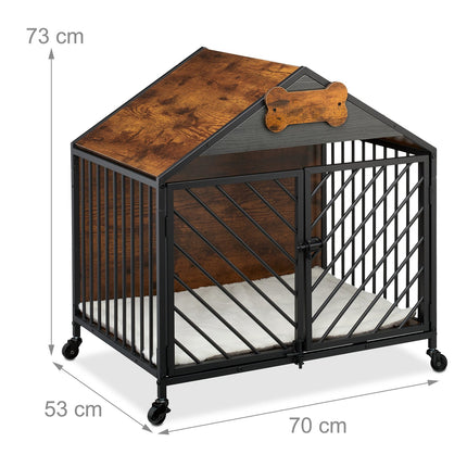 Hundebox auf Rollen – Holzoptik und Metall