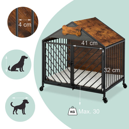 Hundebox auf Rollen – Holzoptik und Metall